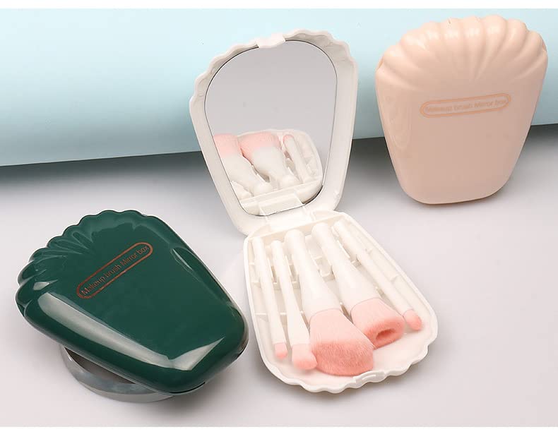 Shell 5-Piece Mini Makeup Brush Set with Mirror - Complete Portable Cosmetic Kit