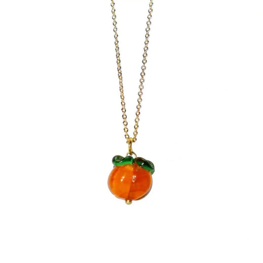 Dainty Persimmon Fruit Necklace and Earrings, Glazed Glass Gift for Women