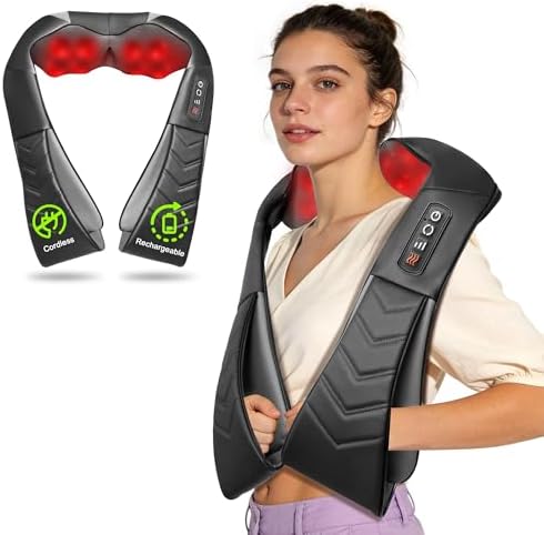 Shiatsu Neck and Back Massager with Heat, Electric Shoulder Massager, 16 Kneading Nodes, 3 Speeds, Deep Tissue Kneading for Pain Relief, Not Cordless