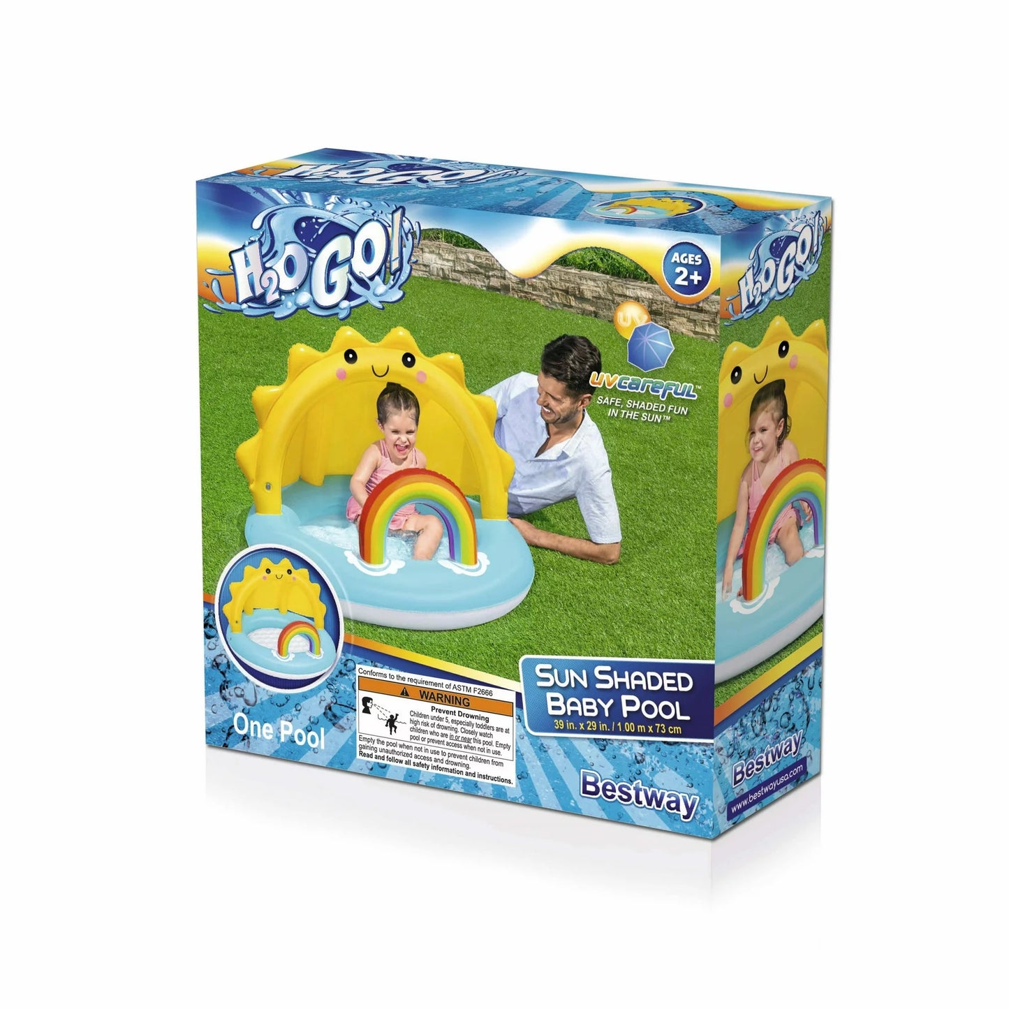 Explore Outdoor Fun with Sun Shaded Round Inflatable Baby Pool, 39" x 29", UV Careful™ Protection for Ages 2+
