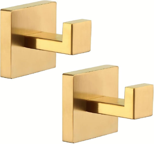 2-Pack Brushed Gold Bathroom Towel Hooks - Durable & Stylish Wall Mounted Hooks