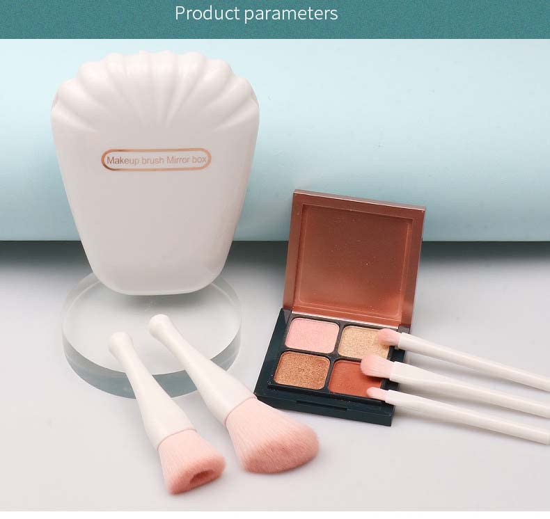 Shell 5-Piece Mini Makeup Brush Set with Mirror - Complete Portable Cosmetic Kit