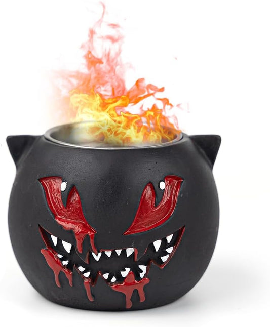 Table Top Fire Pit Bowl with Halloween Black Cat Design, Indoor Outdoor Use