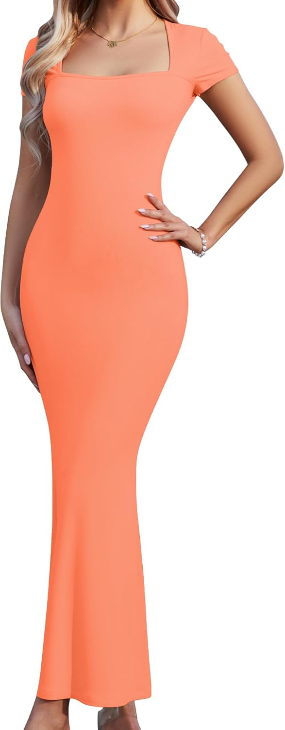 Elegant Orange Medium Size Maxi Dress for Evening & Wedding Events