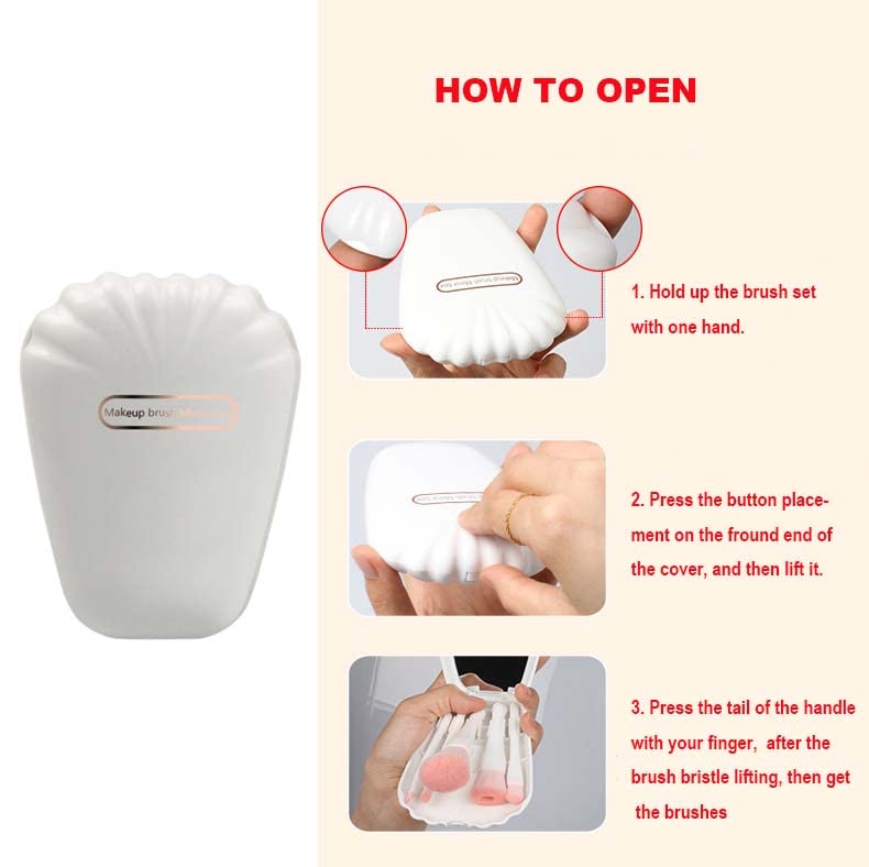 Shell 5-Piece Mini Makeup Brush Set with Mirror - Complete Portable Cosmetic Kit