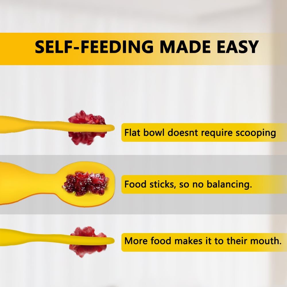 Silicone Baby Spoons Set for Ages 6-24 Months, Red and Yellow - Self-Feeding and Teething Aid