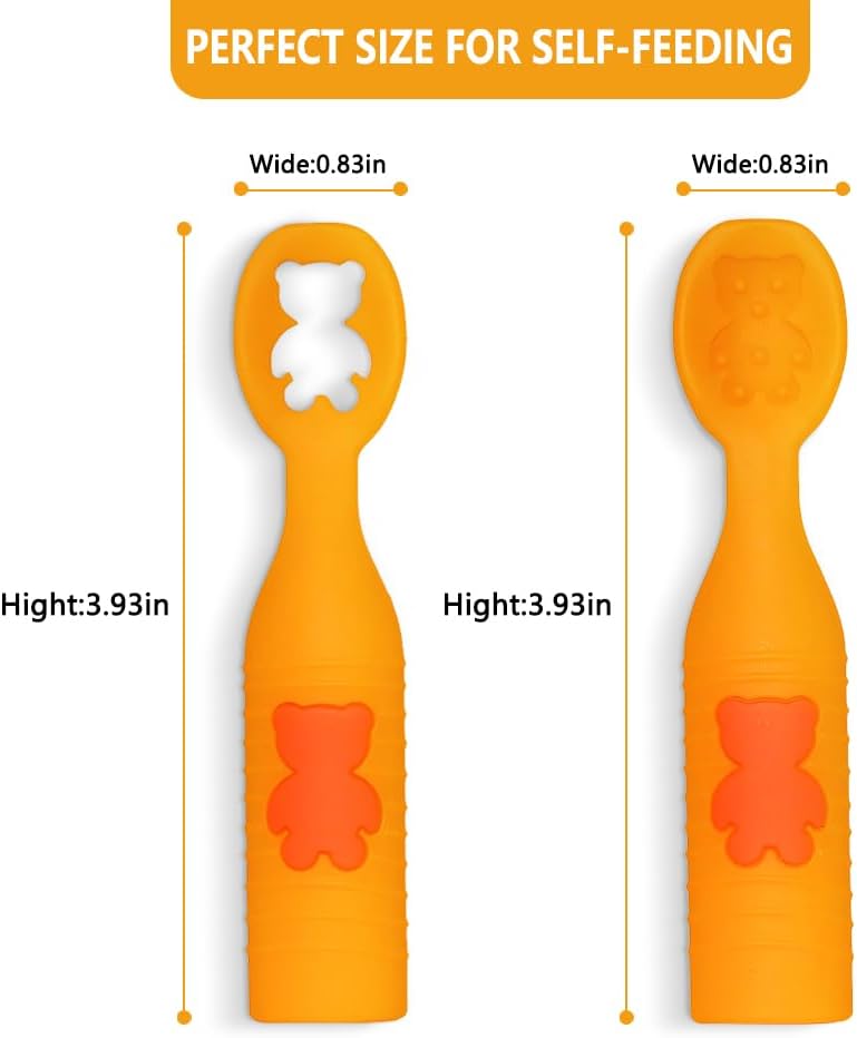 2-Pack Silicone Baby Spoons for Infants Aged 6-24 Months, Perfect for Self-Feeding and Teething Relief