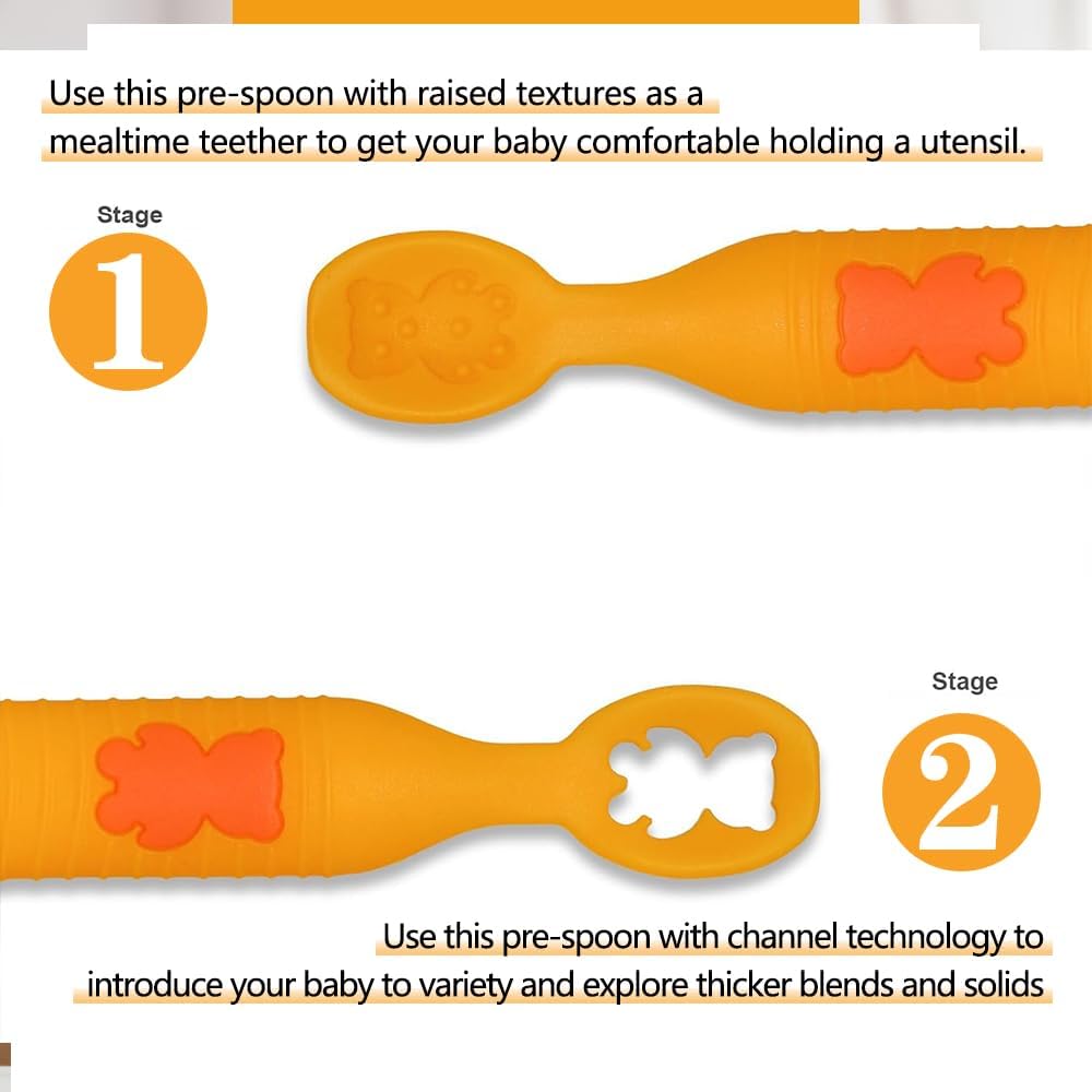 2-Pack Silicone Baby Spoons for Infants Aged 6-24 Months, Perfect for Self-Feeding and Teething Relief