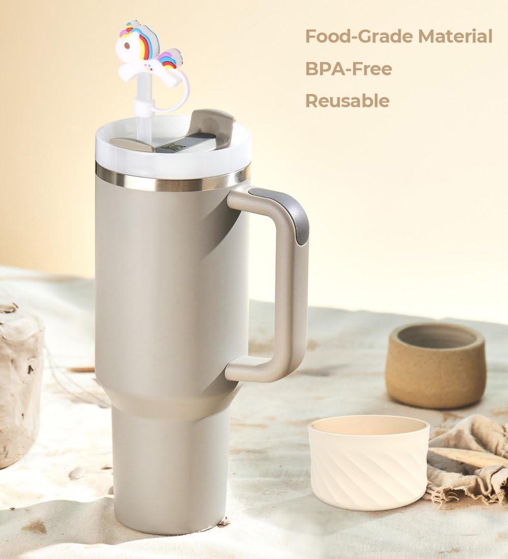 Adorable Unicorn Silicone Straw Topper for Stanley 30 & 40 Oz - BPA Free, Portable, Perfect for Outdoor Activities