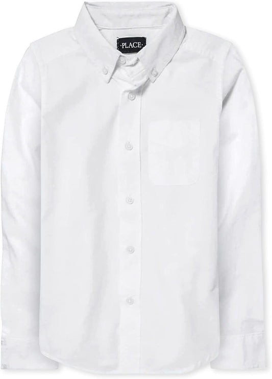 Boys Long Sleeve Oxford Button-Down Shirt – 100% Cotton, Point Collar, Chest Pocket, Machine Washable School & Dress Top