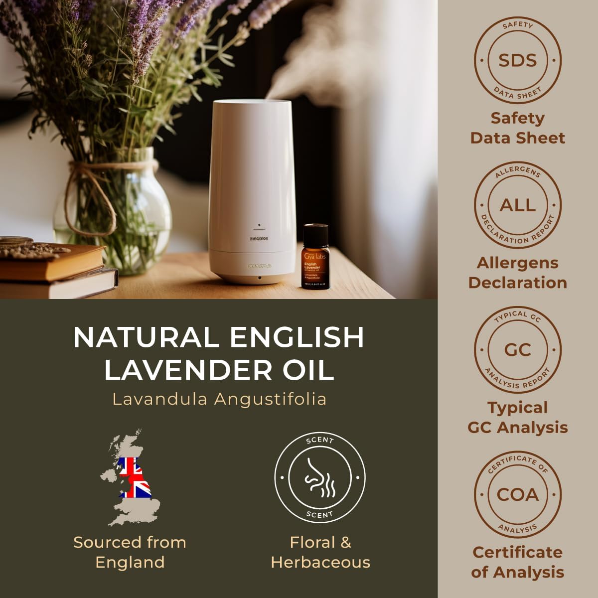 Natural English Lavender Essential Oil for Diffuser & Hair Care - 0.34 fl oz (10 ml)