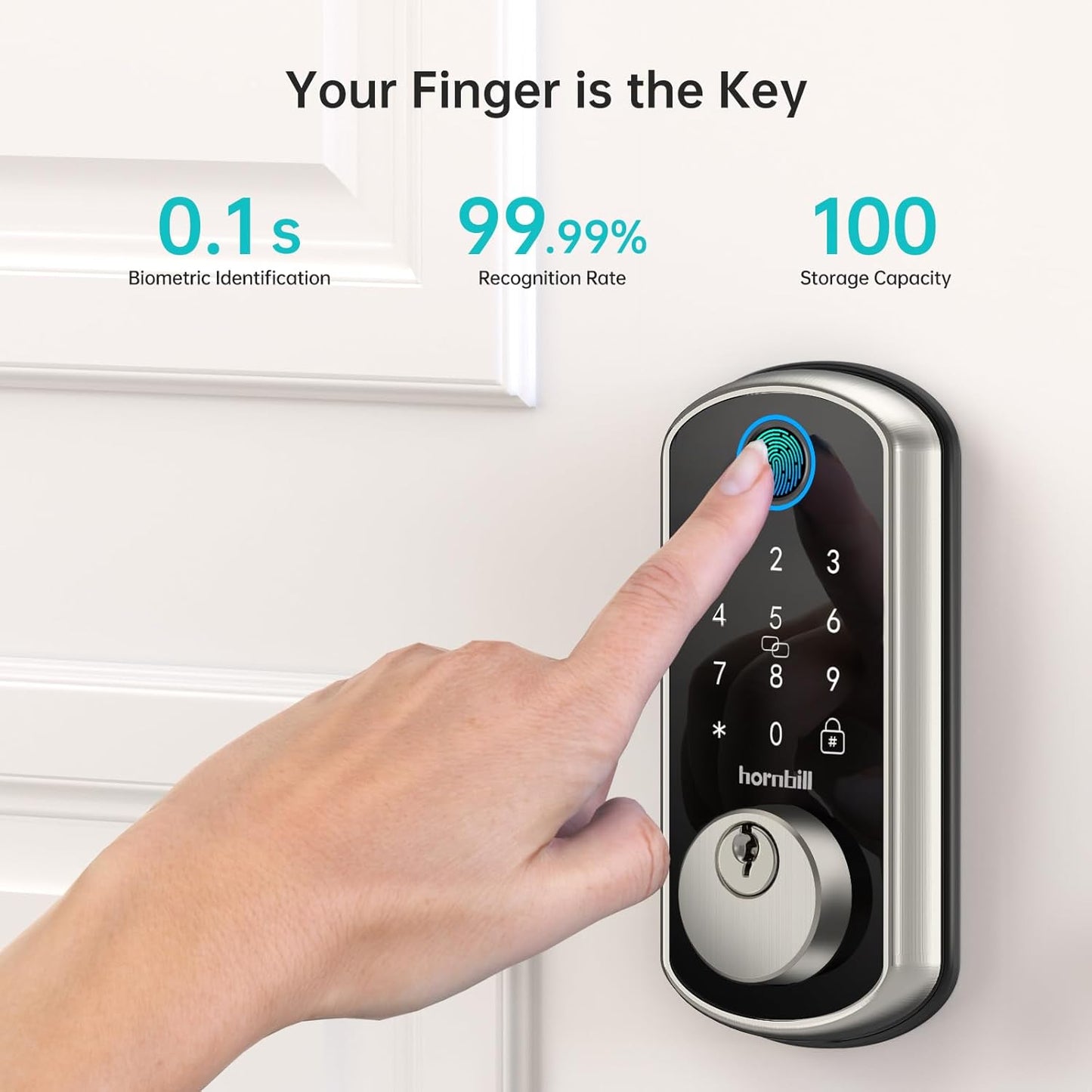 WiFi Smart Door Lock Set – Silver Keyless Entry with Fingerprint, Bluetooth, Alexa, Auto Lock, and Handle for Home & Hotel Security