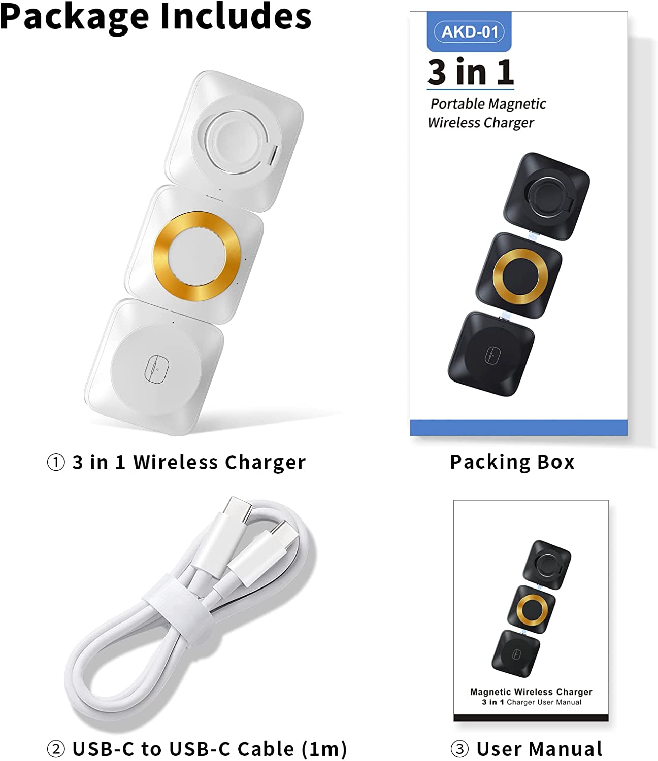 3-in-1 Fast  Wireless Magnetic Foldable iPhone/AirPods/Apple Watch Charging Pad