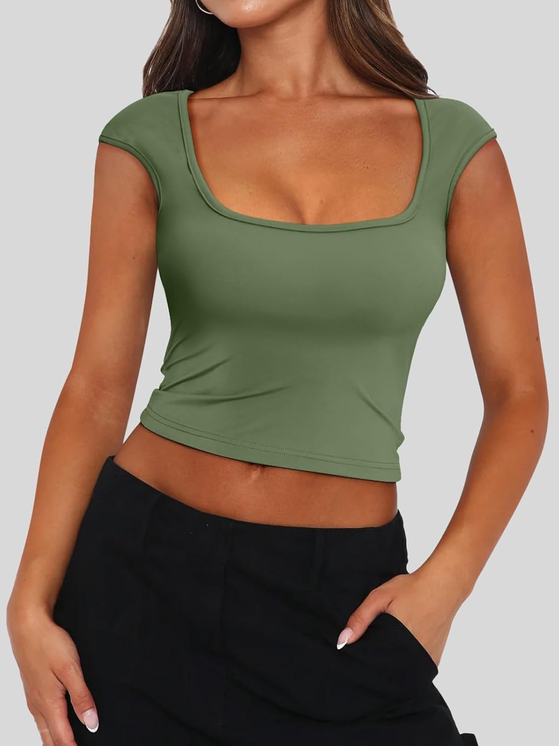 Women's Large Sexy Army Green Crop Top for Women - Backless & Stretch for Summer