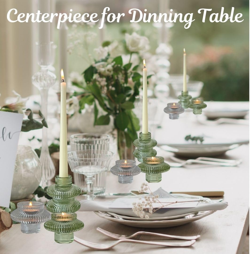 Dual-Sided Clear Glass Candlestick Holders for Tapered & Tealight Candles - Ideal for Weddings & Home Decor