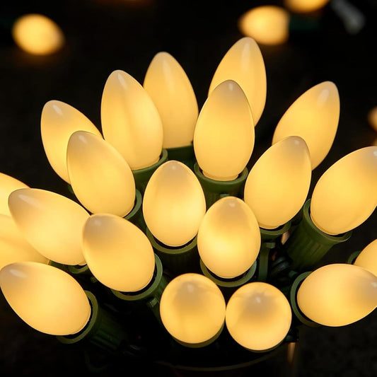 Warm White C7 LED Christmas String Lights, 50 ft, 50 Lights, E12/C7 Base, Shatterproof, End-to-End Connectable up to 14 Sets, Indoor/Outdoor Vintage Holiday Lighting