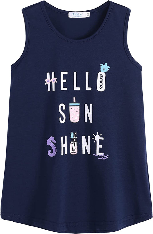 Size 12 - 13 Years "Hello Sun Shine" Trendy Summer Sleeveless Crewneck Tank Top