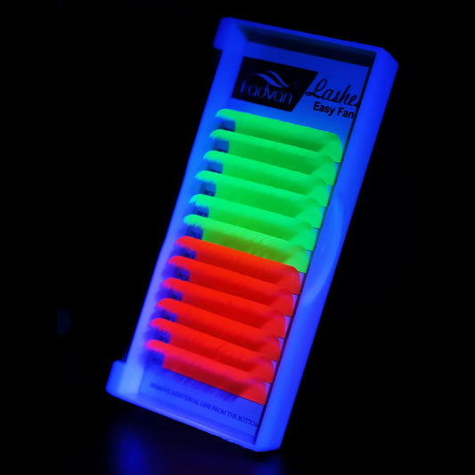 Glow in the Dark Neon Lash Extensions: 0.07mm D Curl 18mm, Pink & Green Fluorescent Volume Eyelashes for Stunning Looks