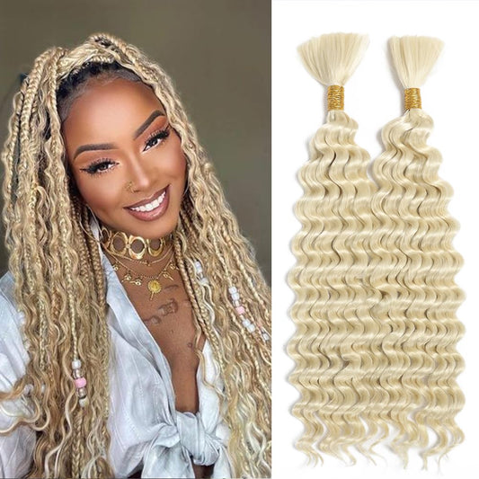 22" Blonde 613 Bulk Hair for Braiding, 155g Total for 2 Bundles - Bohemian Braids Ready