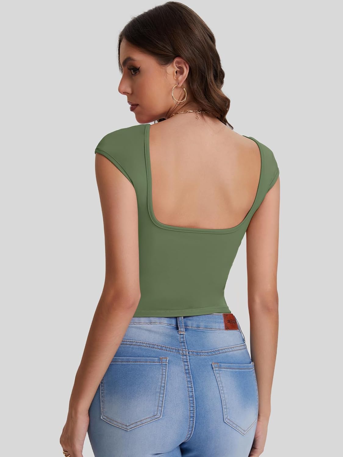 Women's Large Sexy Army Green Crop Top for Women - Backless & Stretch for Summer