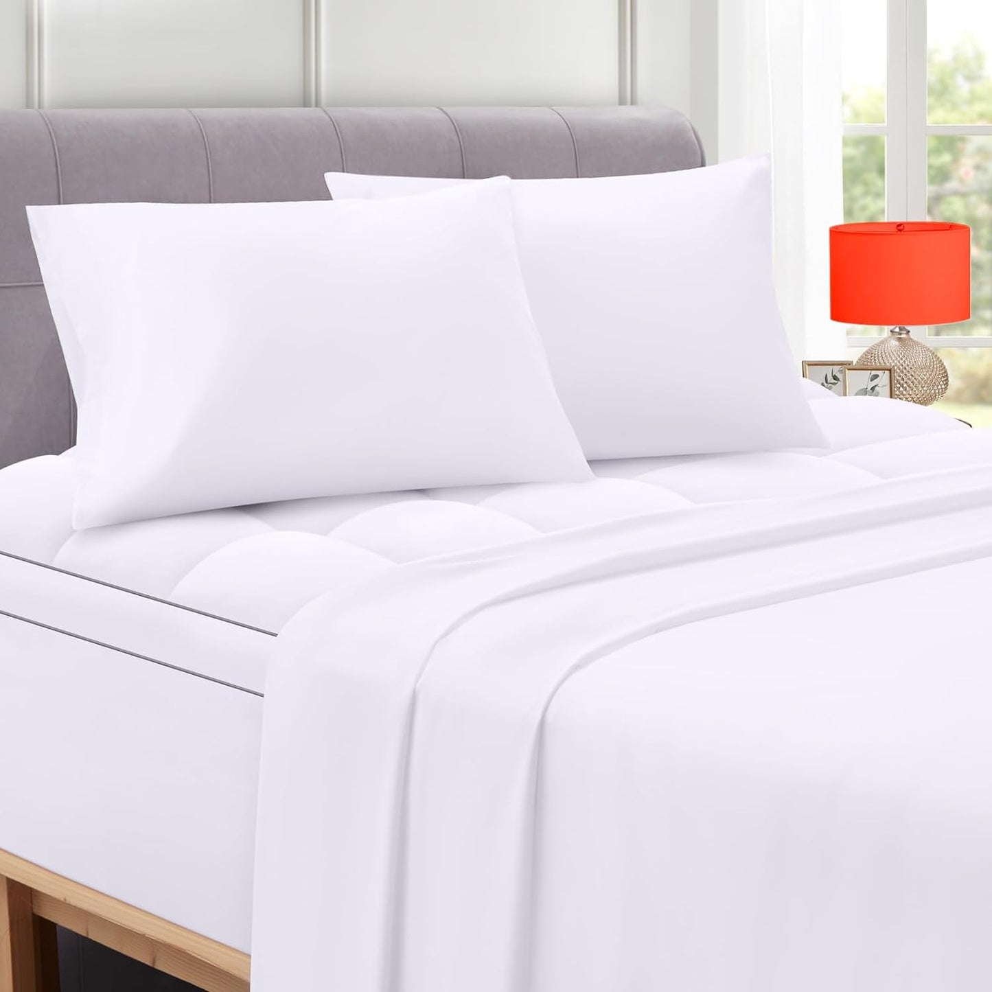 Full Size Mattress Topper Set with Flat Sheet & Pillowcases for Enhanced Comfort - Fits 8-21 Inch Deep Mattresses
