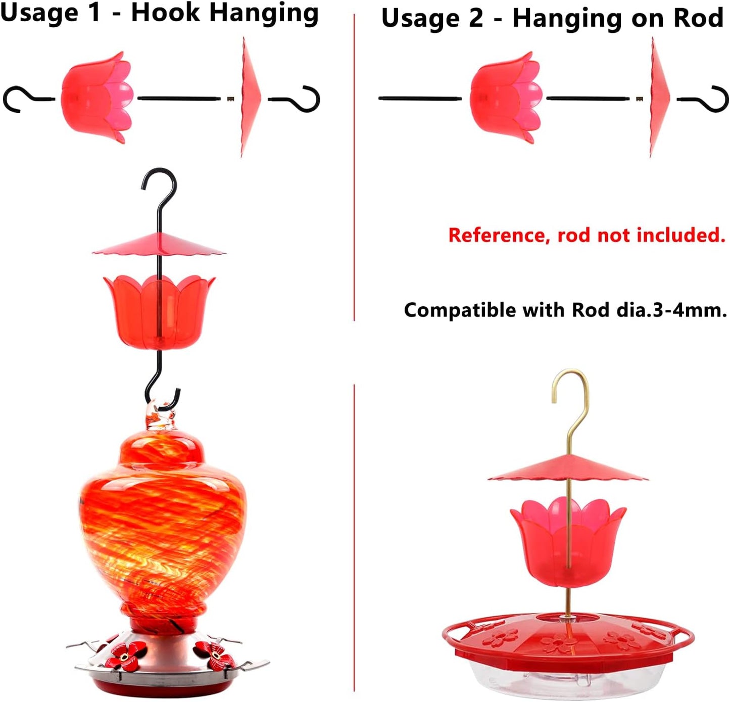 Extra Large Hummingbird Feeder Ant Trap with Umbrella Cover and Cleaning Brush - Garden Decor Accessory