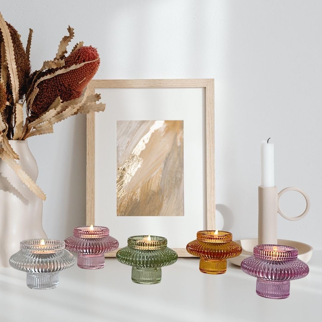 Dual-Sided Clear Glass Candlestick Holders for Tapered & Tealight Candles - Ideal for Weddings & Home Decor