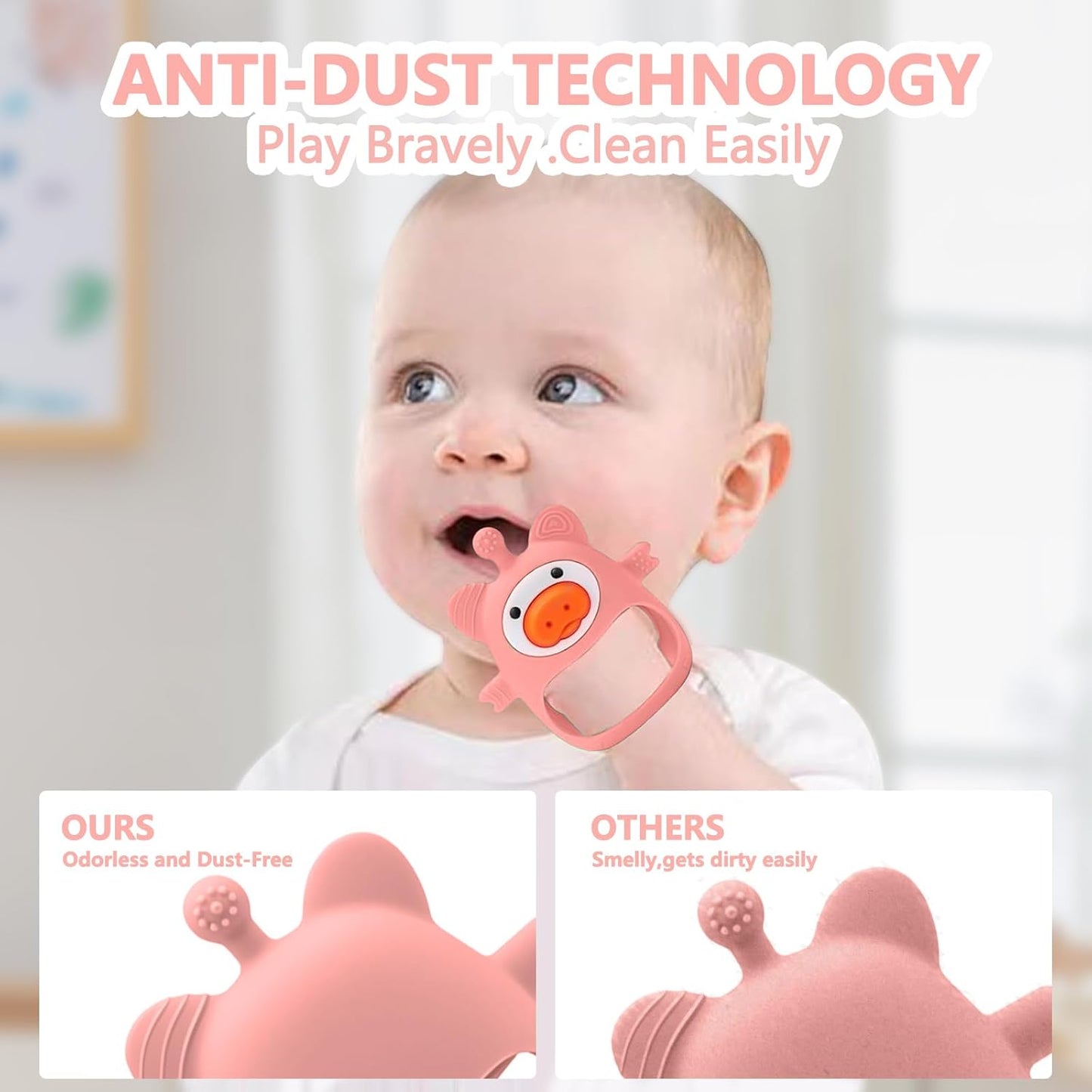 Pink Pig Baby Teether: Soothe Teething Pain with Safe, Soft Silicone for 0-6 Months