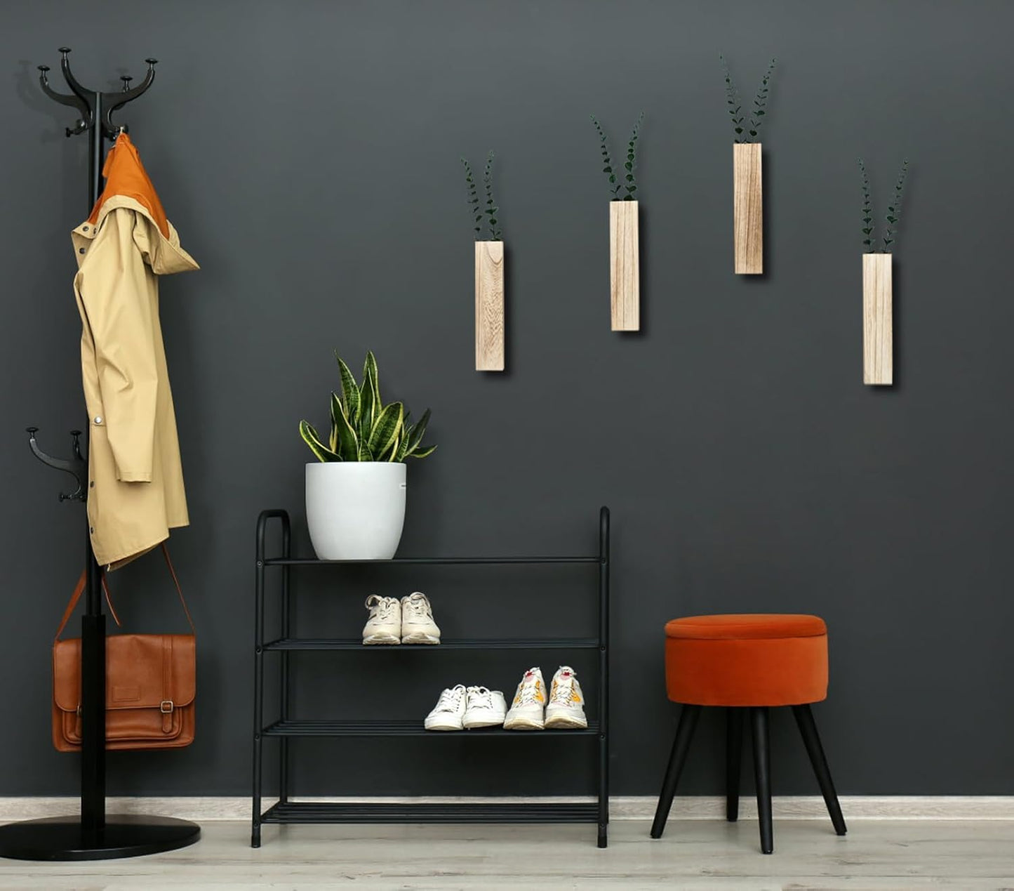 4-Pack Explore Handcrafted Wooden Wall Vases for Modern Farmhouse Decor | Home & Office