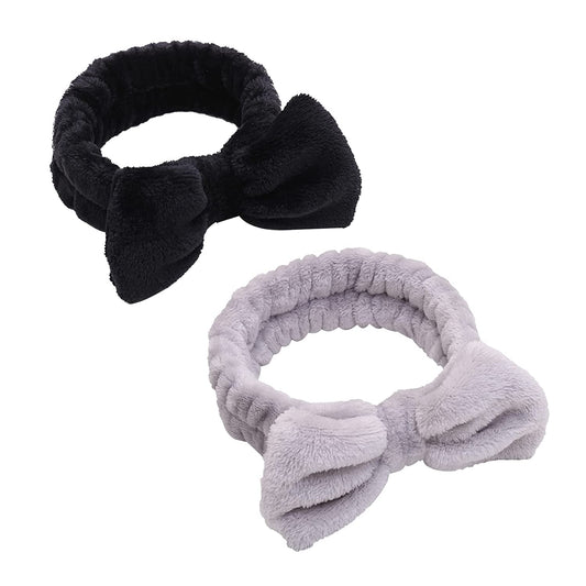 2pk Black/Gray Soft Fluffy Microfiber Coral Fleece Towel Spa Headbands