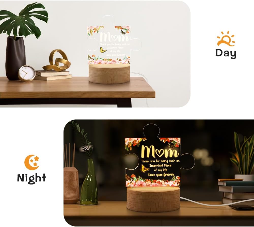Acrylic Puzzle Piece Sign with LED Stand for Mom - Perfect Mother's Day Gift from Kids