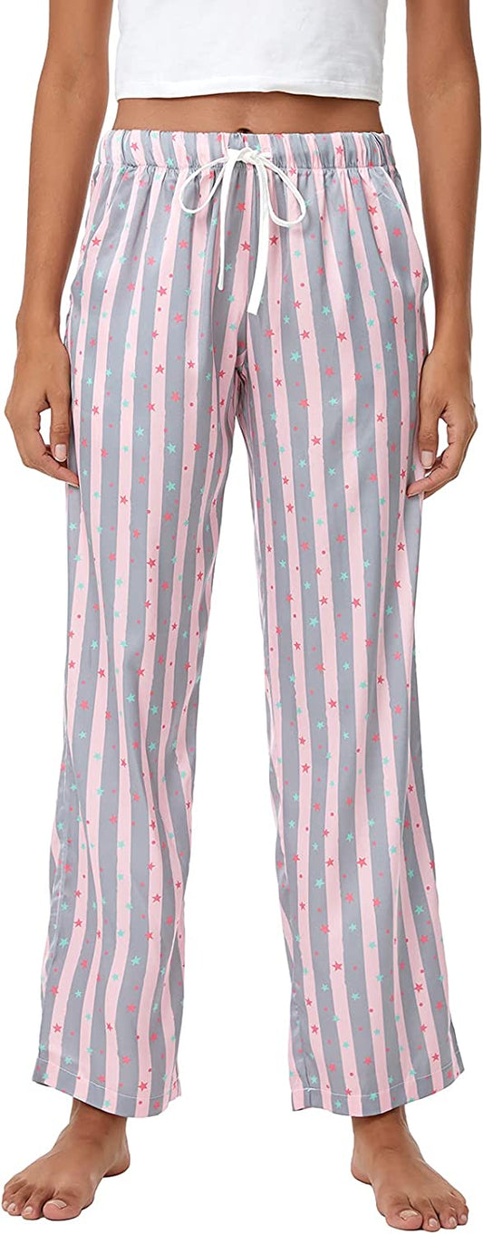 Satin Silk High Waist Wide Leg Drawstring Pajama Bottoms/Lounge Pants