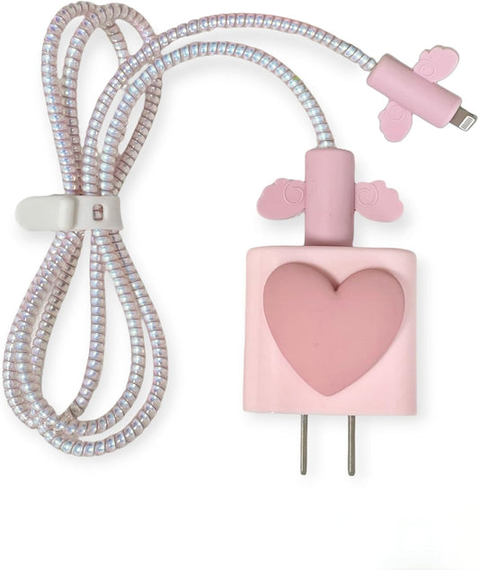 Pink Heart Silicone Charger Protector Set for iPhone – Style Meets Function