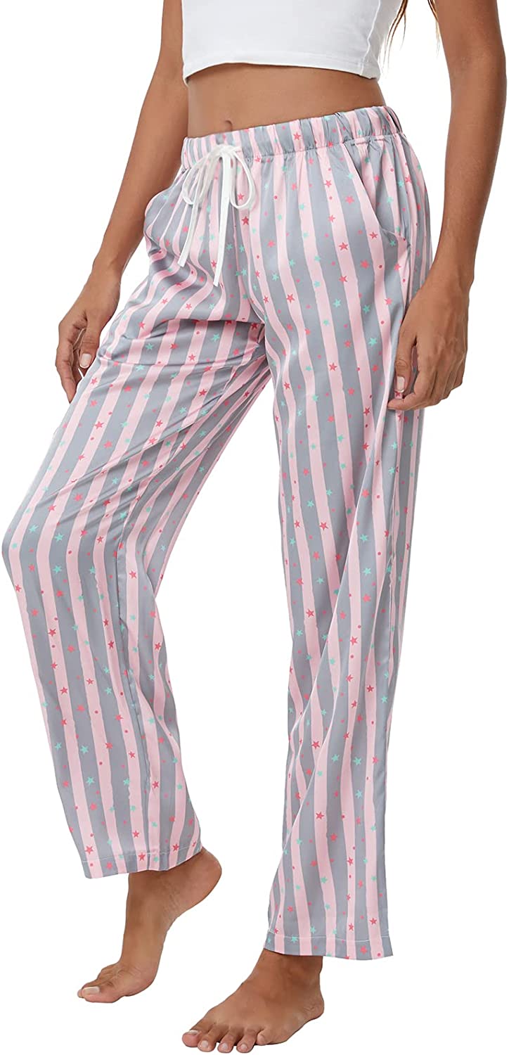 Satin Silk High Waist Wide Leg Drawstring Pajama Bottoms/Lounge Pants