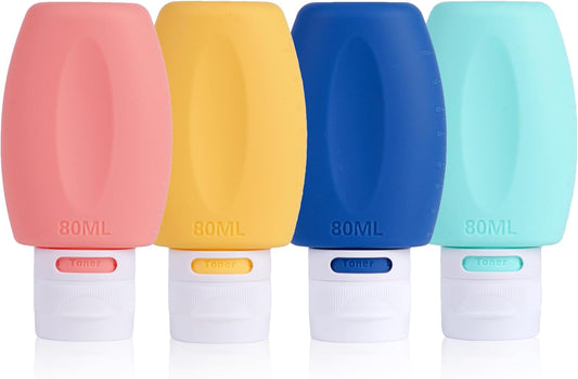 Travel Toiletry Bottles 3oz 4 Pack, TSA Approved Leakproof Silicone Containers