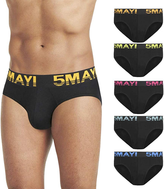5 Pack Black Size XXL Men's Low Rise Briefs Underwear