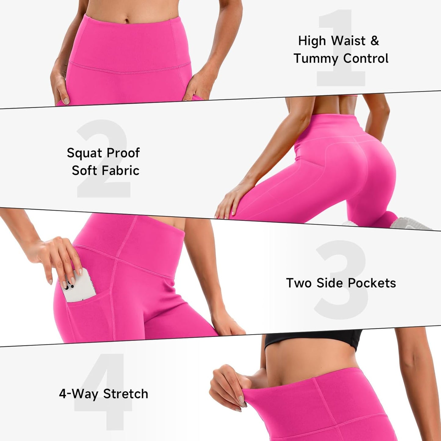 Pink High Waisted Capris Leggings with Pockets for Workout & Yoga