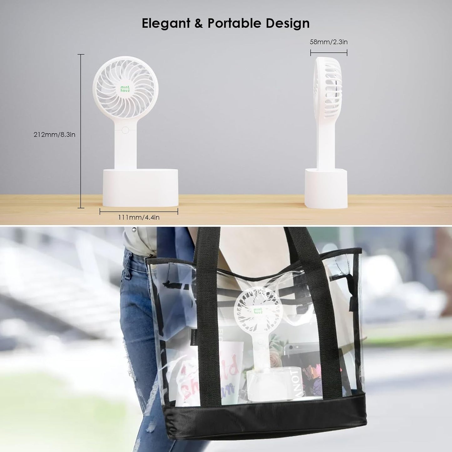 Compact Black Handheld Fan with 90° Auto-Rotate & USB Rechargeable Battery - 3 Speeds, Perfect for Travel