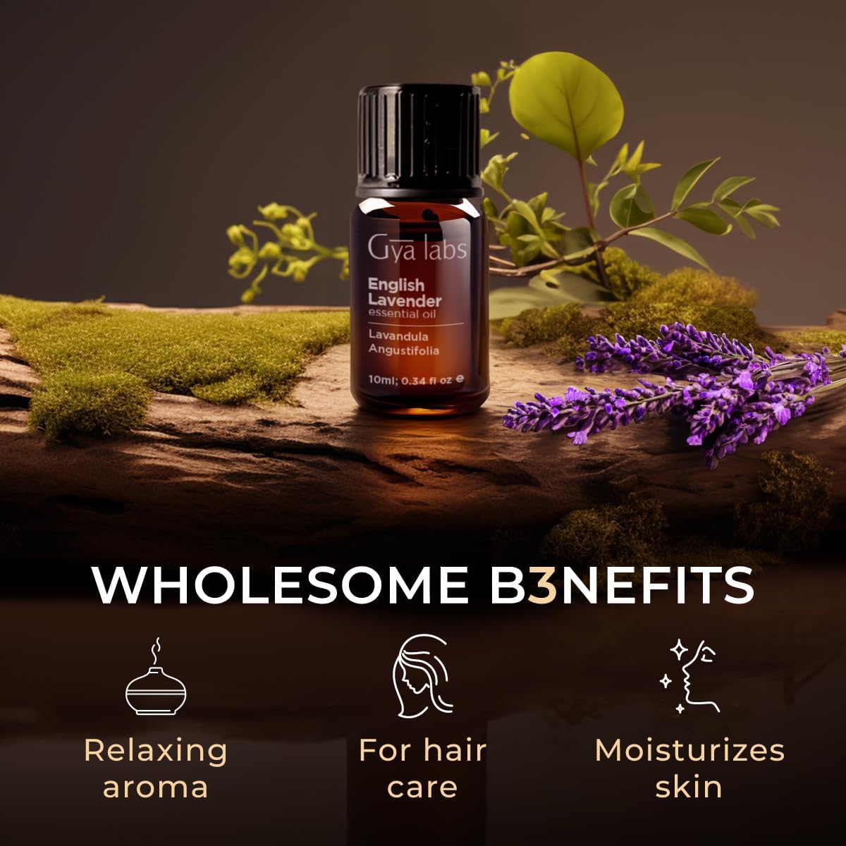 Natural English Lavender Essential Oil for Diffuser & Hair Care - 0.34 fl oz (10 ml)