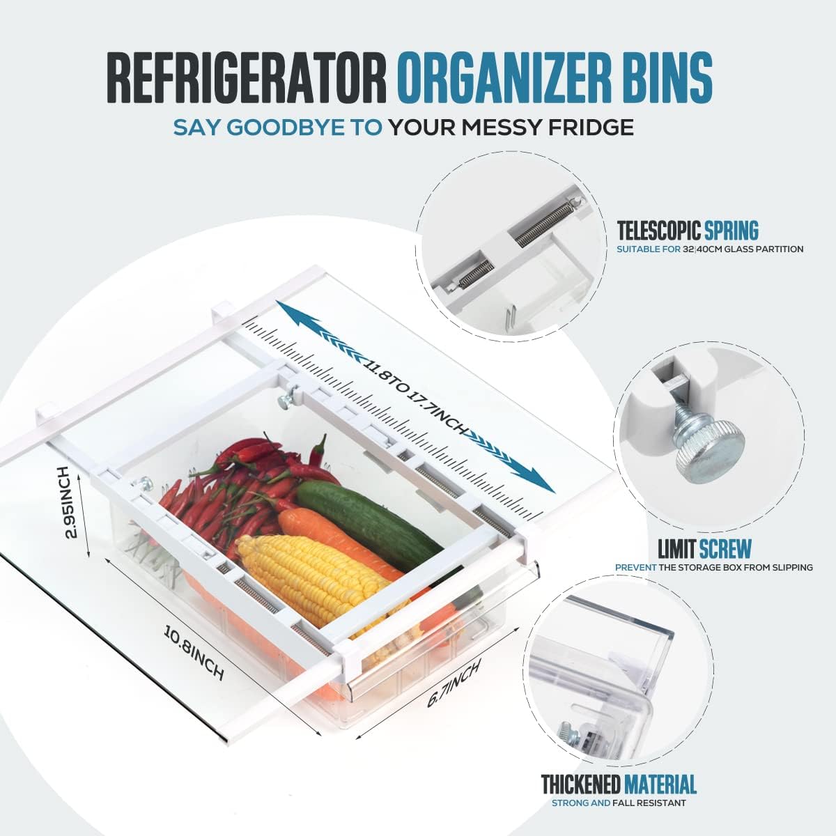 Fridge Shelf Holder & Organizer: Pull-Out Egg Bin with Handle, BPA-Free Storage