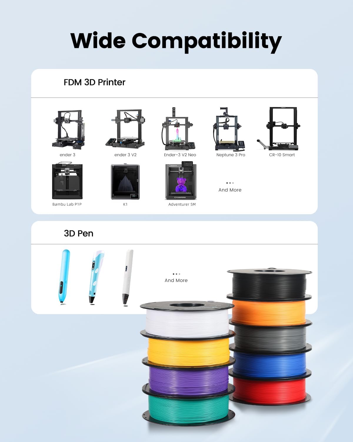 Black PLA 3D Printer Filament 1.75mm for FDM Printers, High Precision, Easy Printing, 1kg Spool