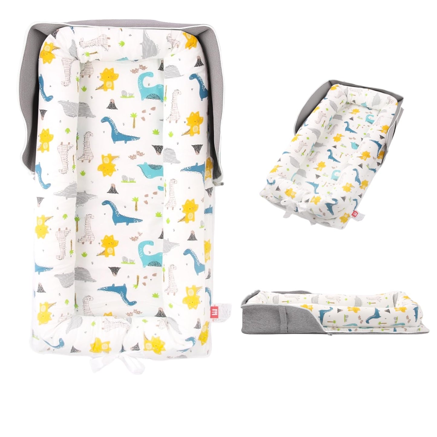Portable Baby Lounger Nest, Adjustable Newborn Lounger 0-24 Months, Dinosaur Print Breathable Cotton