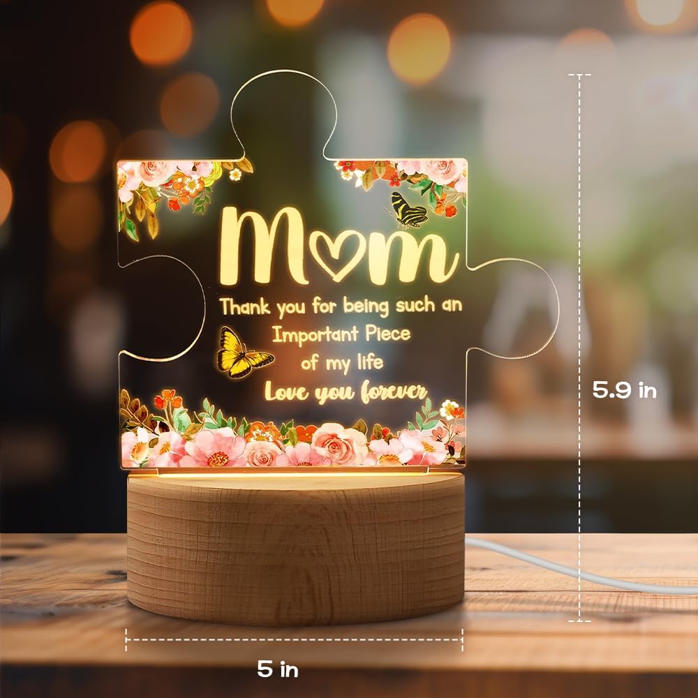 Acrylic Puzzle Piece Sign with LED Stand for Mom - Perfect Mother's Day Gift from Kids