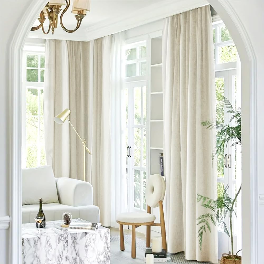 Single Panel Linen Blackout Curtain 84 Inch, Ivory - 100% UV Protection, Grommet Top
