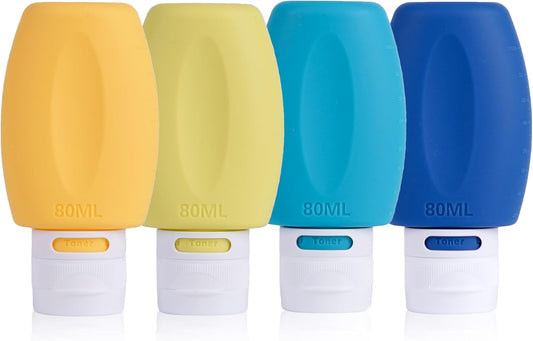 Travel Toiletry Bottles 3oz 4 Pack, TSA Approved Leakproof Silicone Containers