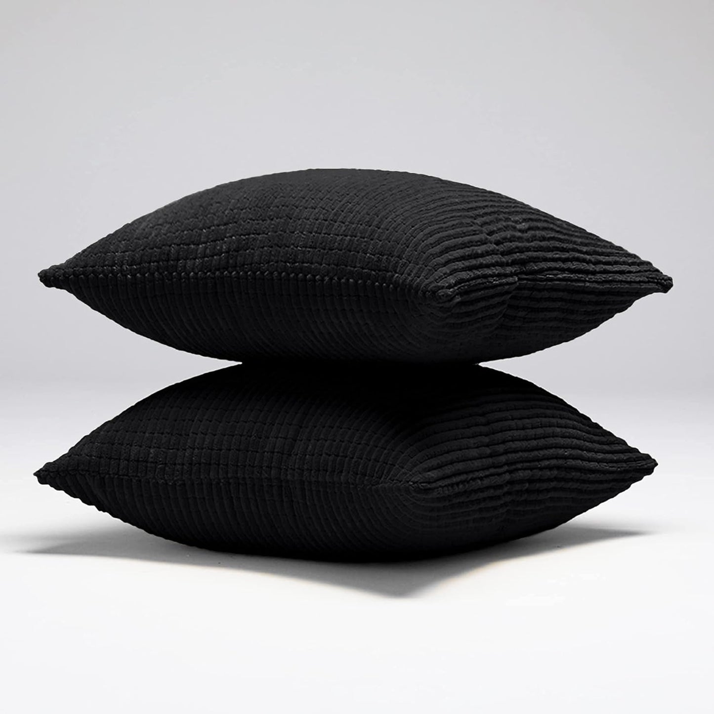 Black Corduroy Throw Pillow Covers for Fall, Striped Design - Set of 2 (18x18 Inch)