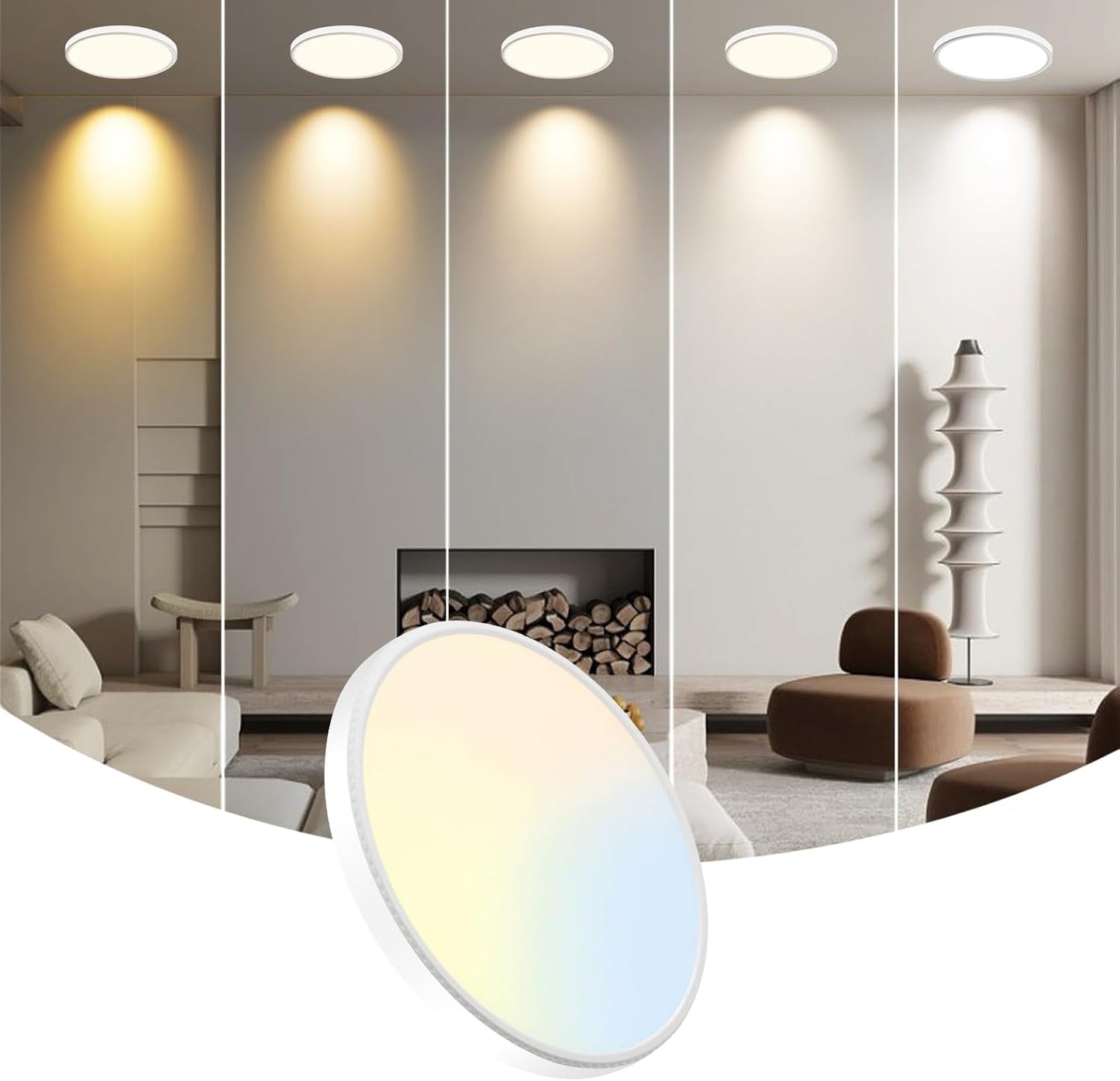Ultra-Thin 7.5" LED Ceiling Light, 5 Selectable Colors, Super Bright & Easy Install