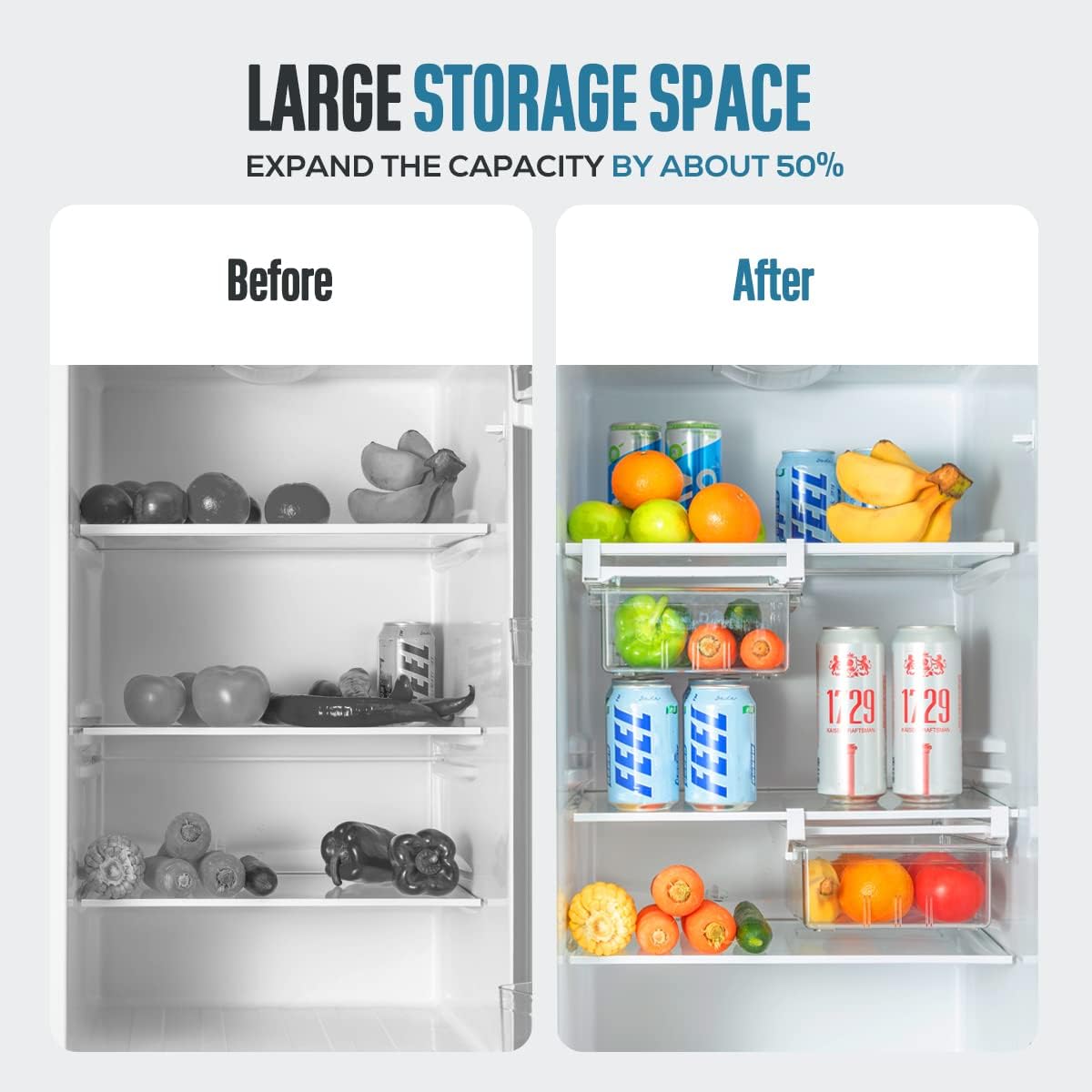 Fridge Shelf Holder & Organizer: Pull-Out Egg Bin with Handle, BPA-Free Storage