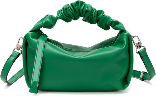 Green Stylish Women's Cloud Ruched Pouch Bag - Versatile Leather Crossbody, Hobo, Clutch, & Tote Handbag for Every Occasion