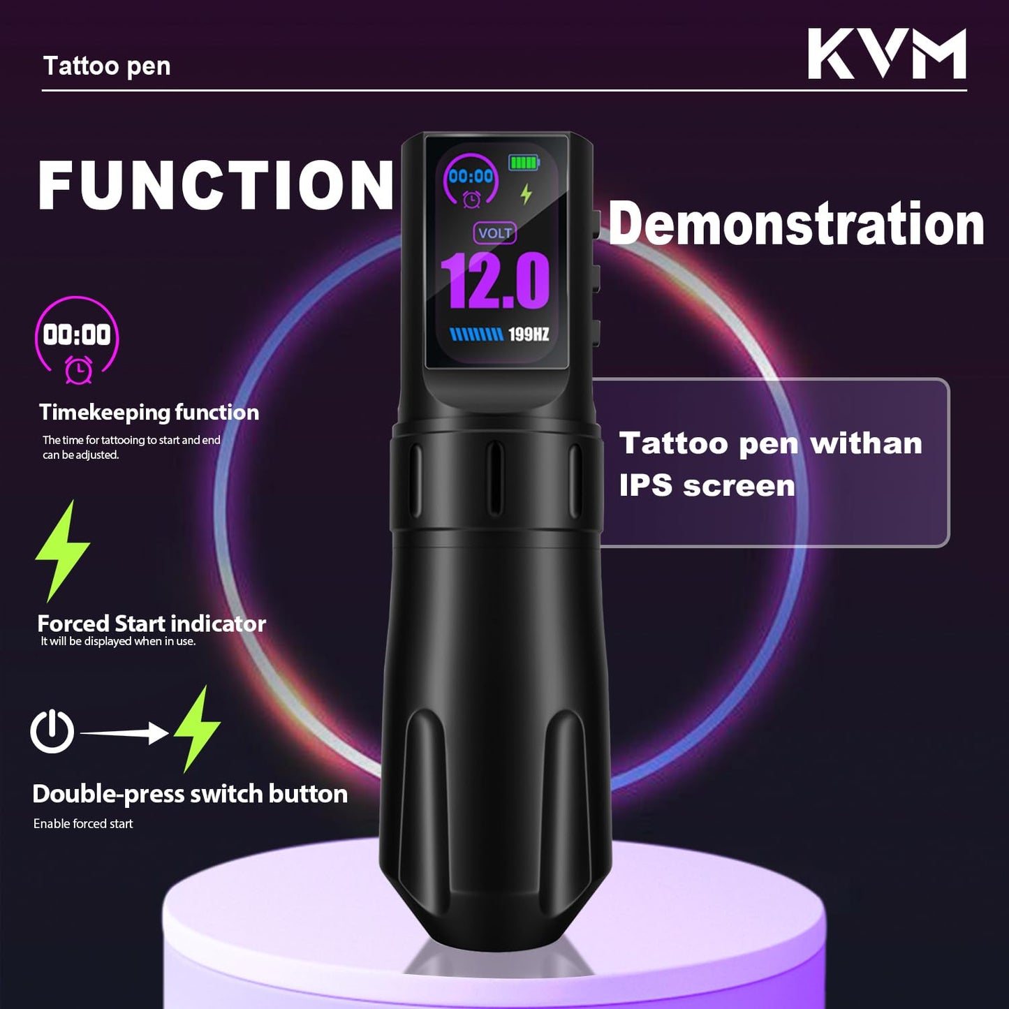 Wireless Tattoo Pen Kit with Large IPS Screen, 1800mAh Battery, 4-12V Adjustable, 20 Cartridges, Practice Inks & Accessories